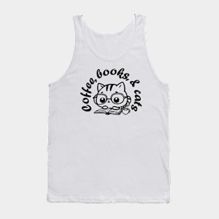 Cute Coffee, books, & cats Kitten with glasses Tank Top